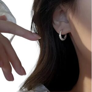 Silver Textured Hinged Mini Hoop Earrings